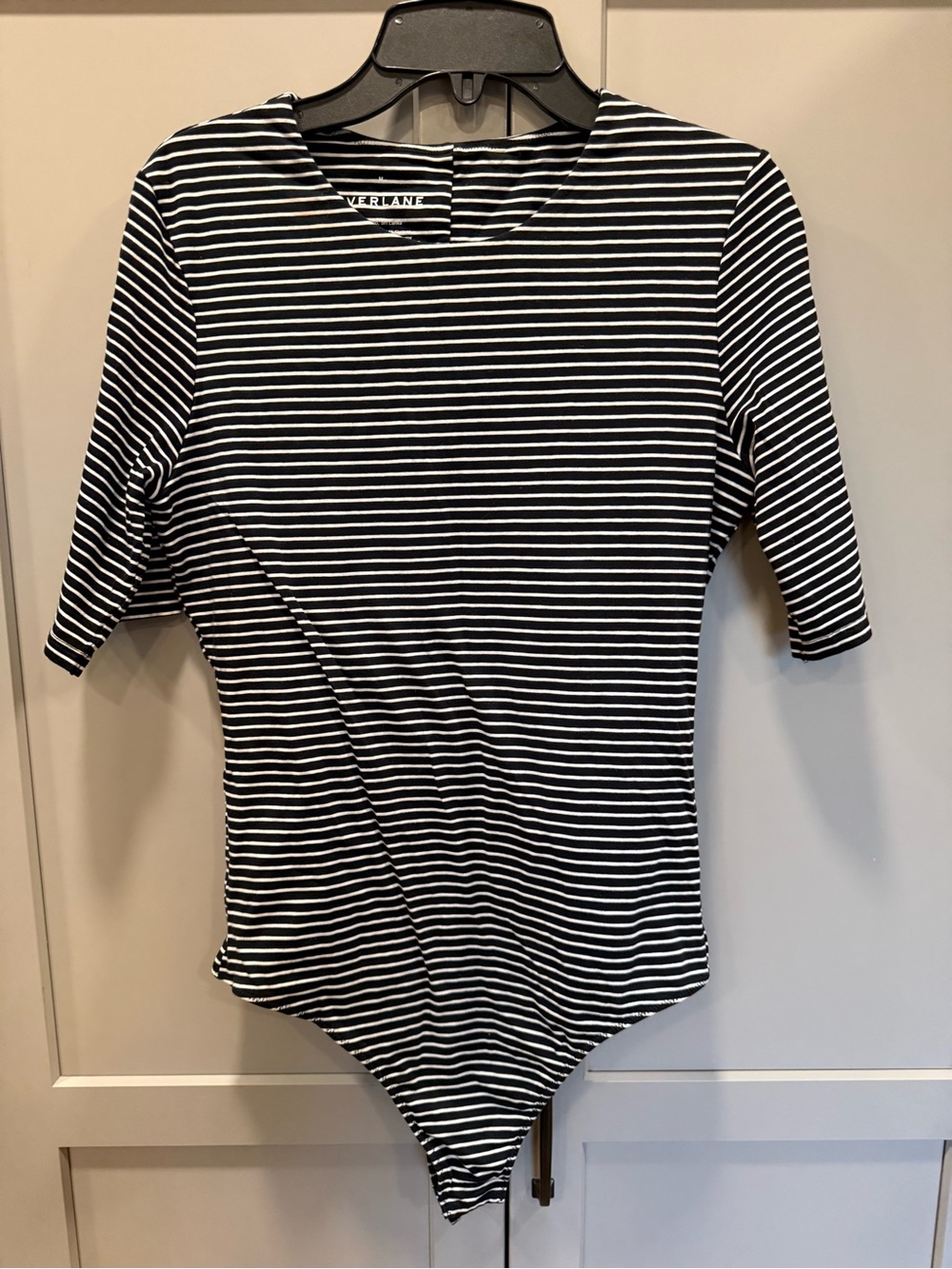 Everlane Black & White Striped Crewneck Bodysuit